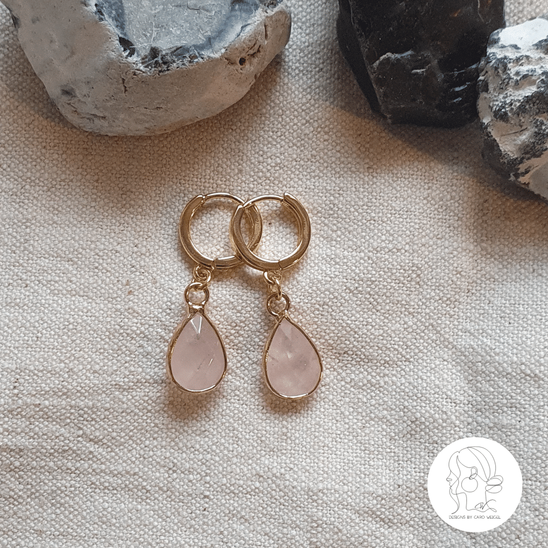 Hoop Ohrringe 'Rosenquarz Tropfen'